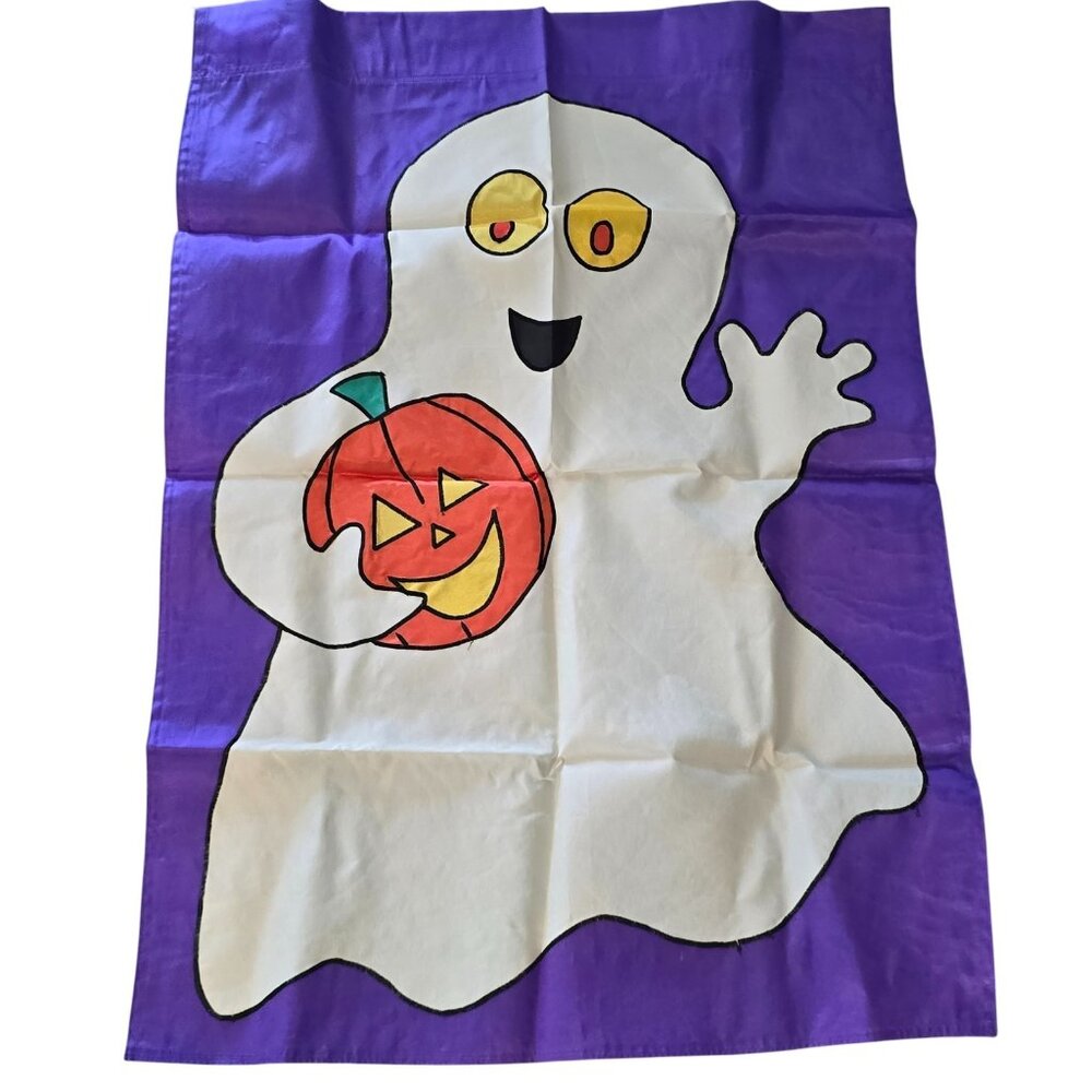 Vintage Halloween Happy Ghost Garden Flag Purple Outside Holiday House Decor